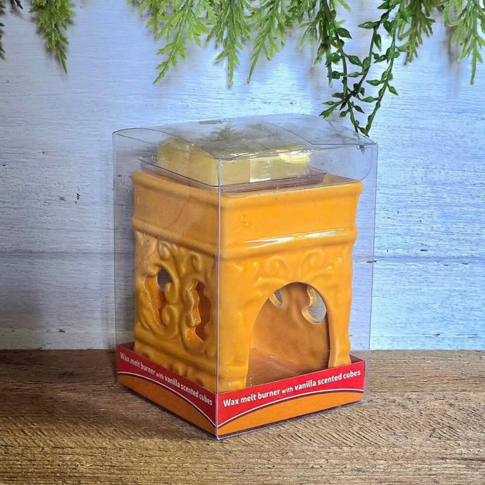 New Yellow Tealight Candle Wax Melt Burner with Vanilla Scented Cubes